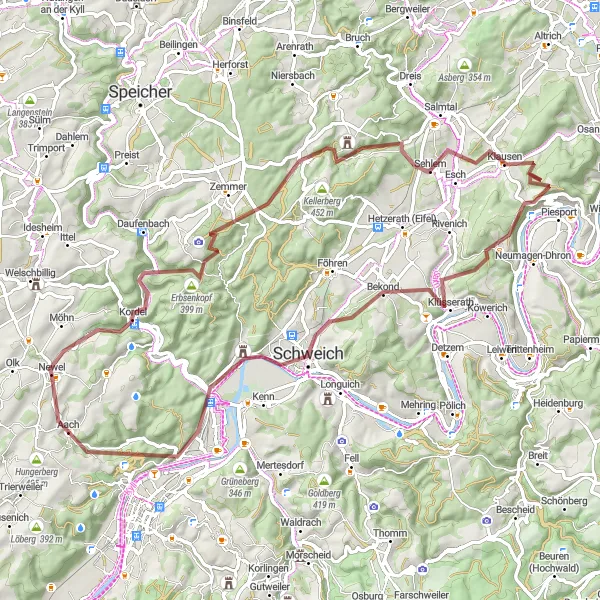 Karten-Miniaturansicht der Radinspiration "Abenteuerliche Gravel-Tour durch die Natur" in Trier, Germany. Erstellt vom Tarmacs.app-Routenplaner für Radtouren