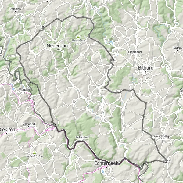 Map miniature of "Newel Circuit" cycling inspiration in Trier, Germany. Generated by Tarmacs.app cycling route planner