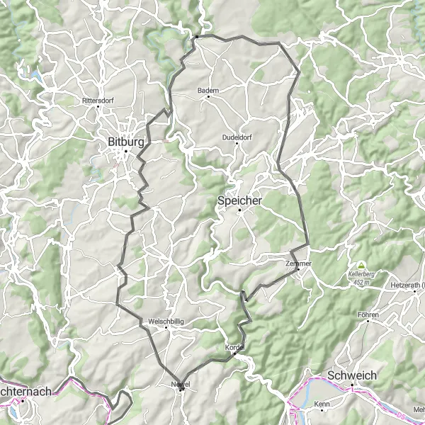 Karten-Miniaturansicht der Radinspiration "Fahrradrundtour um Newel" in Trier, Germany. Erstellt vom Tarmacs.app-Routenplaner für Radtouren