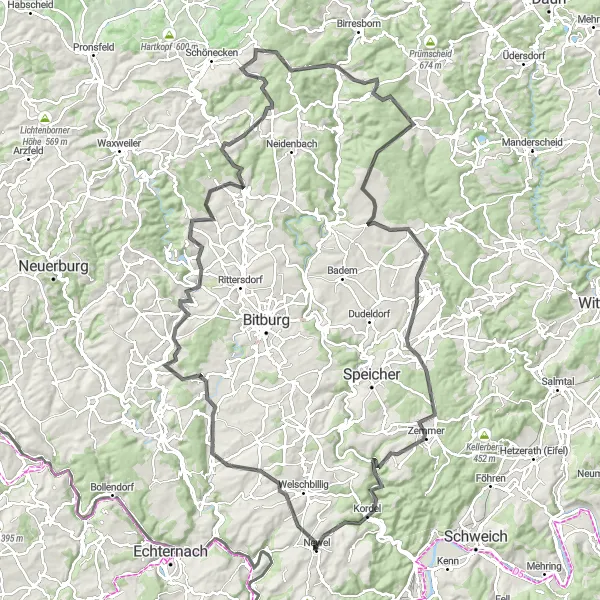 Karten-Miniaturansicht der Radinspiration "Hügelige und malerische Tour durch die Eifel" in Trier, Germany. Erstellt vom Tarmacs.app-Routenplaner für Radtouren