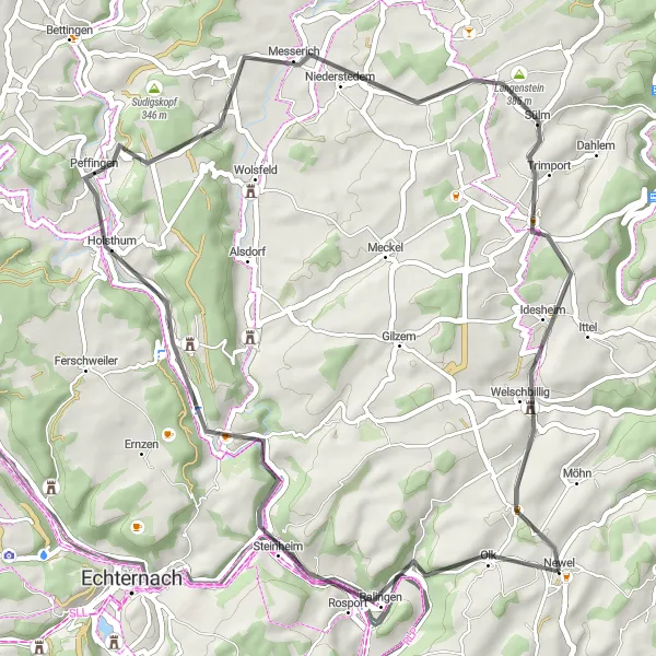 Map miniature of "Around Ralingen" cycling inspiration in Trier, Germany. Generated by Tarmacs.app cycling route planner