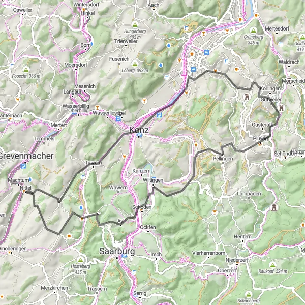 Karten-Miniaturansicht der Radinspiration "Weinlese-Runde durch die Mosel" in Trier, Germany. Erstellt vom Tarmacs.app-Routenplaner für Radtouren