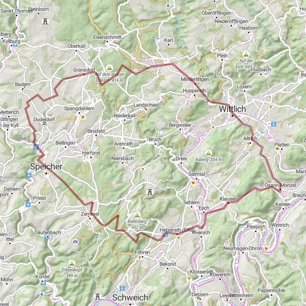 Map miniature of "Eifel Adventure" cycling inspiration in Trier, Germany. Generated by Tarmacs.app cycling route planner