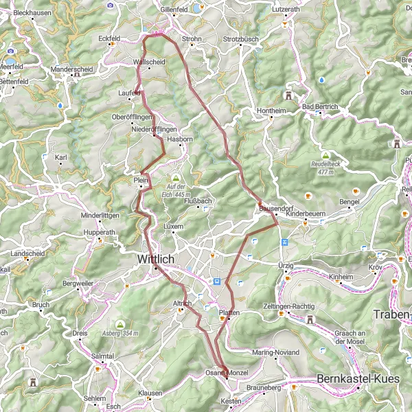 Karten-Miniaturansicht der Radinspiration "Naturschönheiten im Hunsrück" in Trier, Germany. Erstellt vom Tarmacs.app-Routenplaner für Radtouren