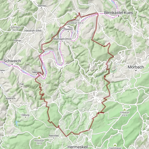 Map miniature of "Mountainous Adventure" cycling inspiration in Trier, Germany. Generated by Tarmacs.app cycling route planner