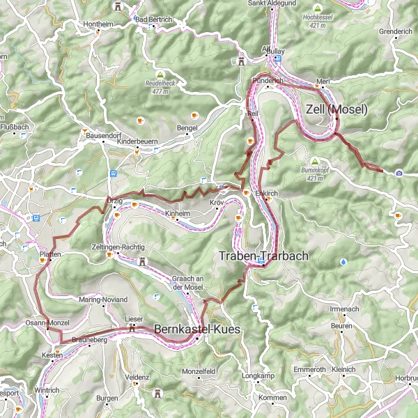 Map miniature of "Moselle Valley Gravel Adventure" cycling inspiration in Trier, Germany. Generated by Tarmacs.app cycling route planner