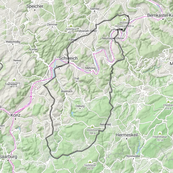 Map miniature of "Countryside Delights" cycling inspiration in Trier, Germany. Generated by Tarmacs.app cycling route planner