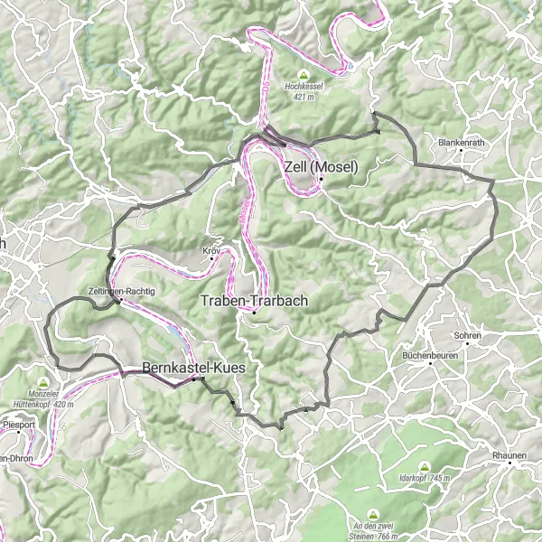 Map miniature of "Moselle Valley Road Tour" cycling inspiration in Trier, Germany. Generated by Tarmacs.app cycling route planner