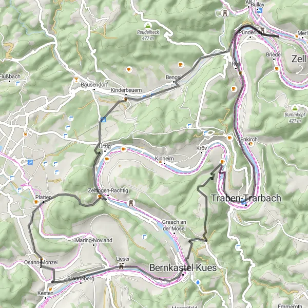 Map miniature of "Moselle Valley Road Discovery" cycling inspiration in Trier, Germany. Generated by Tarmacs.app cycling route planner