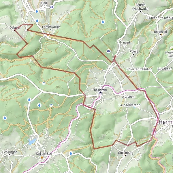 Map miniature of "The Gravel Escape" cycling inspiration in Trier, Germany. Generated by Tarmacs.app cycling route planner