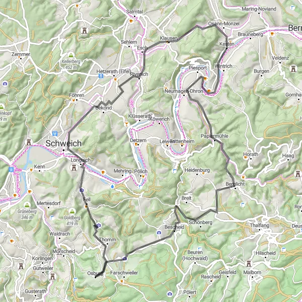 Map miniature of "The Road Explorer" cycling inspiration in Trier, Germany. Generated by Tarmacs.app cycling route planner