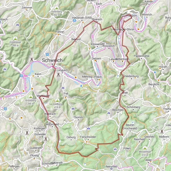 Karten-Miniaturansicht der Radinspiration "Durch Weinberge und Wälder" in Trier, Germany. Erstellt vom Tarmacs.app-Routenplaner für Radtouren