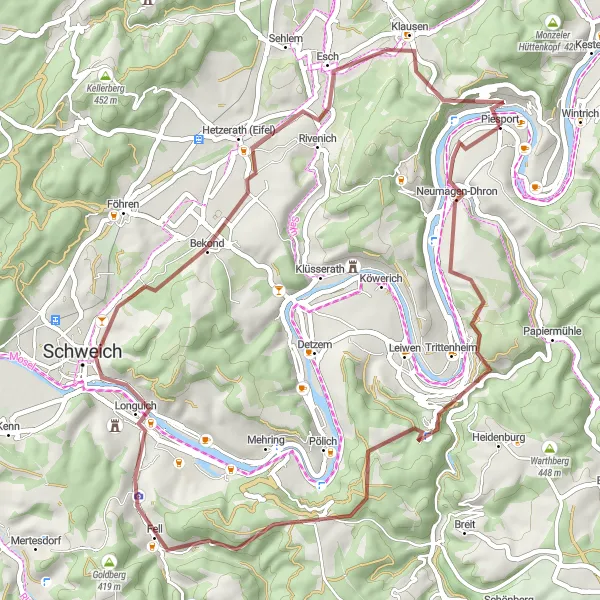 Map miniature of "Quaint Gravel Loop around Piesport" cycling inspiration in Trier, Germany. Generated by Tarmacs.app cycling route planner