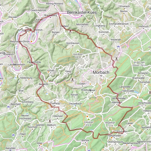 Map miniature of "Piesport Gravel Adventure" cycling inspiration in Trier, Germany. Generated by Tarmacs.app cycling route planner