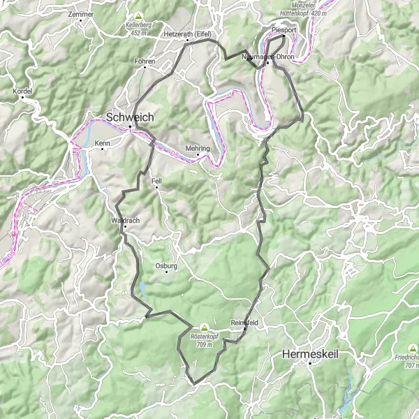 Map miniature of "Scenic Road Tour near Piesport" cycling inspiration in Trier, Germany. Generated by Tarmacs.app cycling route planner