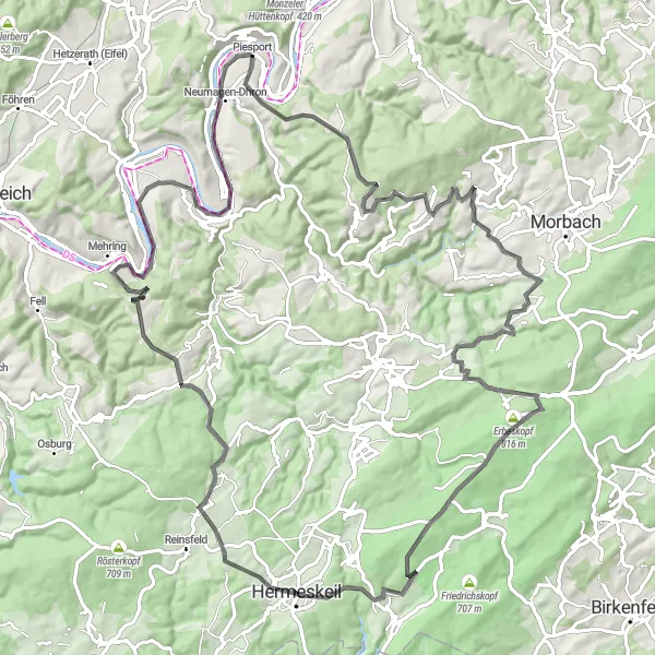 Map miniature of "The Mosel Valley Adventure" cycling inspiration in Trier, Germany. Generated by Tarmacs.app cycling route planner