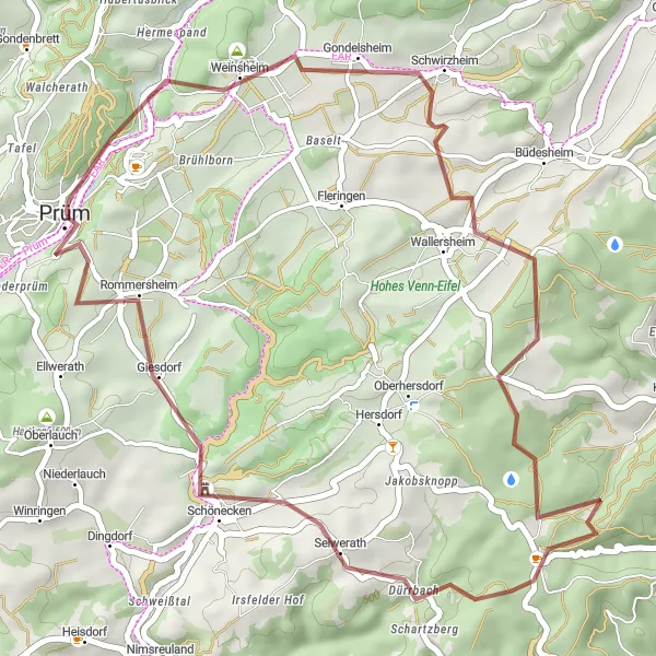 Karten-Miniaturansicht der Radinspiration "Gravelroute um Prüm" in Trier, Germany. Erstellt vom Tarmacs.app-Routenplaner für Radtouren