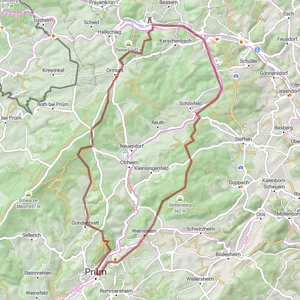 Map miniature of "Eifel Gravel Paradise" cycling inspiration in Trier, Germany. Generated by Tarmacs.app cycling route planner