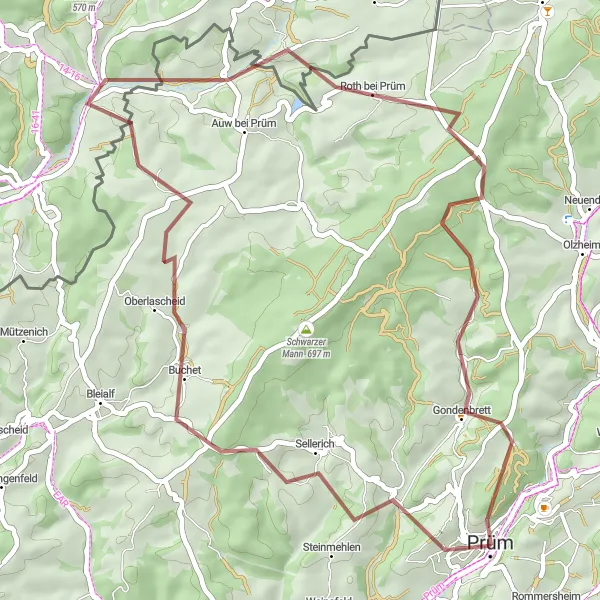 Karten-Miniaturansicht der Radinspiration "Roth bei Prüm Graveltour" in Trier, Germany. Erstellt vom Tarmacs.app-Routenplaner für Radtouren