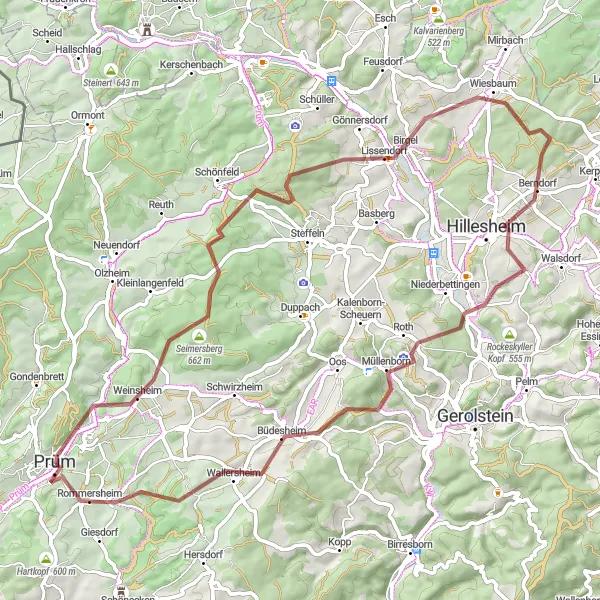 Karten-Miniaturansicht der Radinspiration "Gravel-Tour von Prüm nach Prüm" in Trier, Germany. Erstellt vom Tarmacs.app-Routenplaner für Radtouren