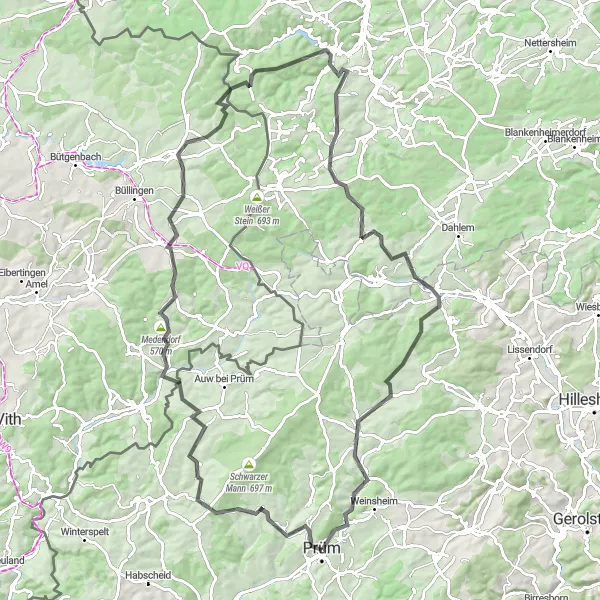 Karten-Miniaturansicht der Radinspiration "Road-Tour von Prüm nach Hünert" in Trier, Germany. Erstellt vom Tarmacs.app-Routenplaner für Radtouren