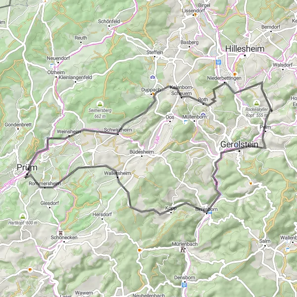 Karten-Miniaturansicht der Radinspiration "Road-Tour von Prüm nach Rommersheim" in Trier, Germany. Erstellt vom Tarmacs.app-Routenplaner für Radtouren