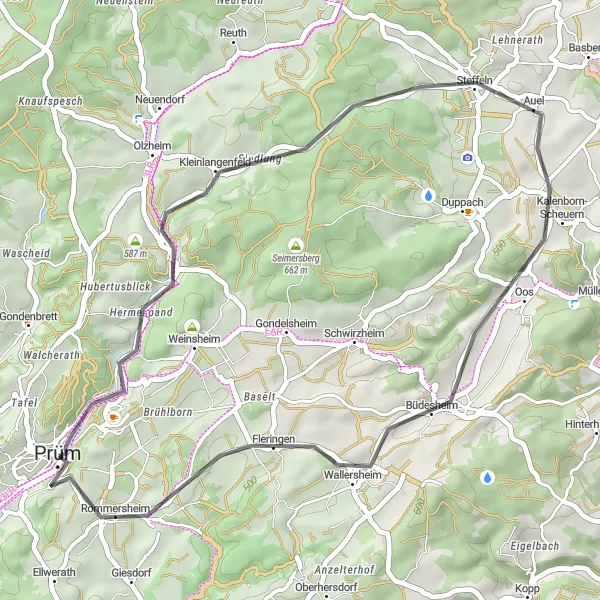 Karten-Miniaturansicht der Radinspiration "Kleinlangenfeld nach Prüm" in Trier, Germany. Erstellt vom Tarmacs.app-Routenplaner für Radtouren