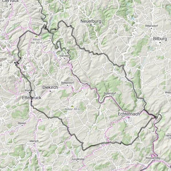 Map miniature of "Challenging Ride through Luxembourg's Countryside" cycling inspiration in Trier, Germany. Generated by Tarmacs.app cycling route planner