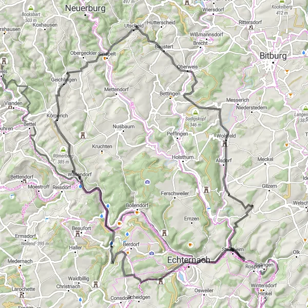 Map miniature of "Discovering Hidden Gem Routes near Ralingen" cycling inspiration in Trier, Germany. Generated by Tarmacs.app cycling route planner