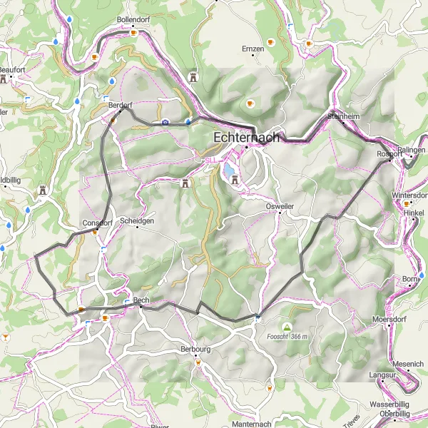 Map miniature of "Jockesbierg and Rosport Road Cycling Route" cycling inspiration in Trier, Germany. Generated by Tarmacs.app cycling route planner