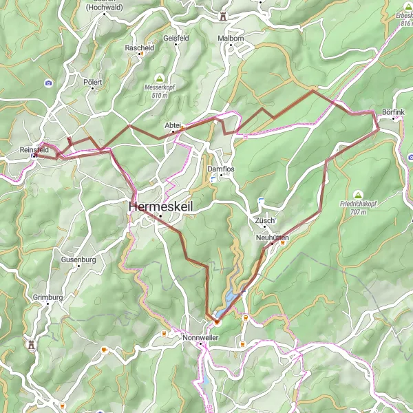 Map miniature of "Börfink Gravel Adventure" cycling inspiration in Trier, Germany. Generated by Tarmacs.app cycling route planner