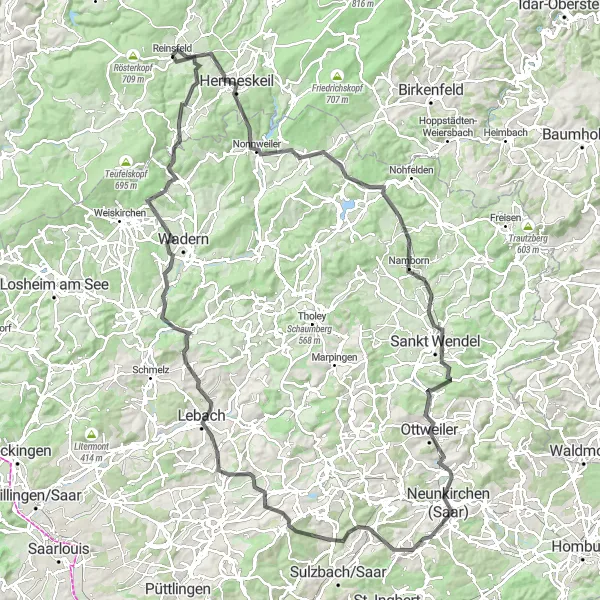 Map miniature of "Trier Hilly Tour" cycling inspiration in Trier, Germany. Generated by Tarmacs.app cycling route planner