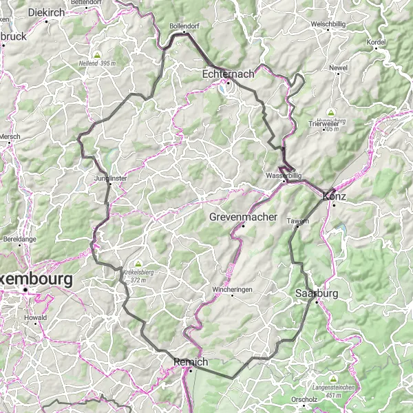 Karten-Miniaturansicht der Radinspiration "Erleben Sie die Vielfalt des Moseltals auf der Straße" in Trier, Germany. Erstellt vom Tarmacs.app-Routenplaner für Radtouren