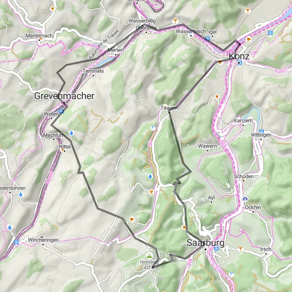 Map miniature of "Saarburg Exploration" cycling inspiration in Trier, Germany. Generated by Tarmacs.app cycling route planner