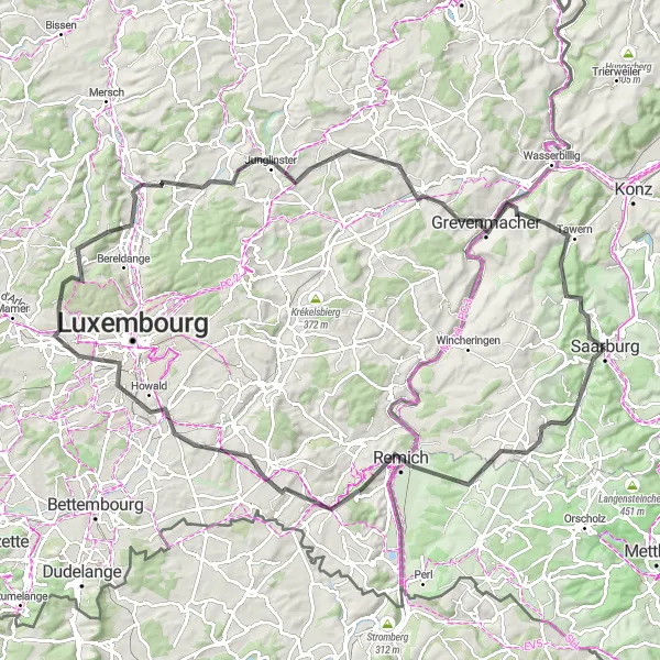 Map miniature of "Saarburg to Trassem Cycling Route" cycling inspiration in Trier, Germany. Generated by Tarmacs.app cycling route planner