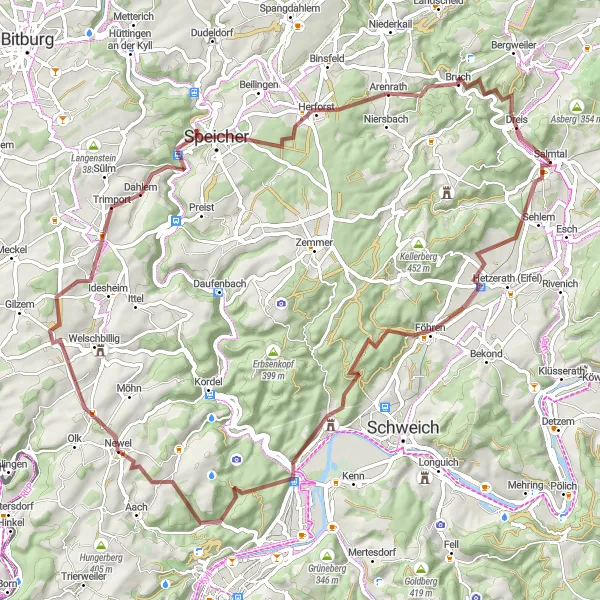 Map miniature of "Salmtal Mountain Challenge" cycling inspiration in Trier, Germany. Generated by Tarmacs.app cycling route planner