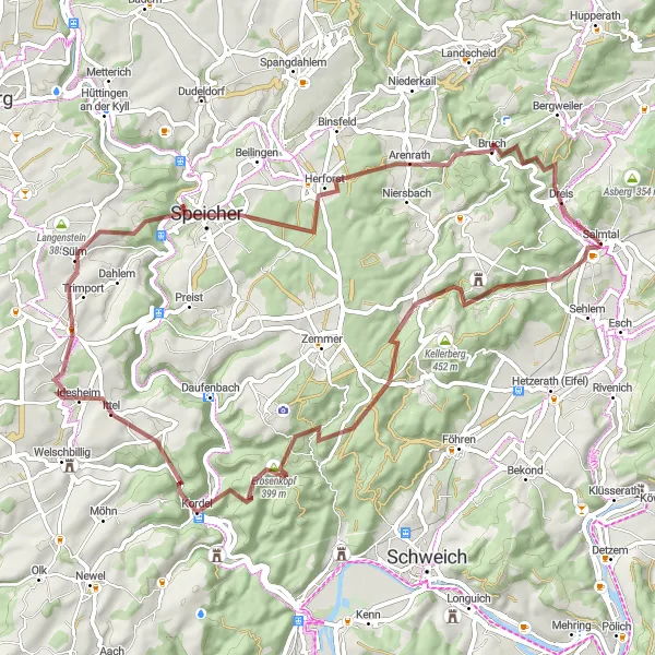 Map miniature of "The Gravel Adventure" cycling inspiration in Trier, Germany. Generated by Tarmacs.app cycling route planner