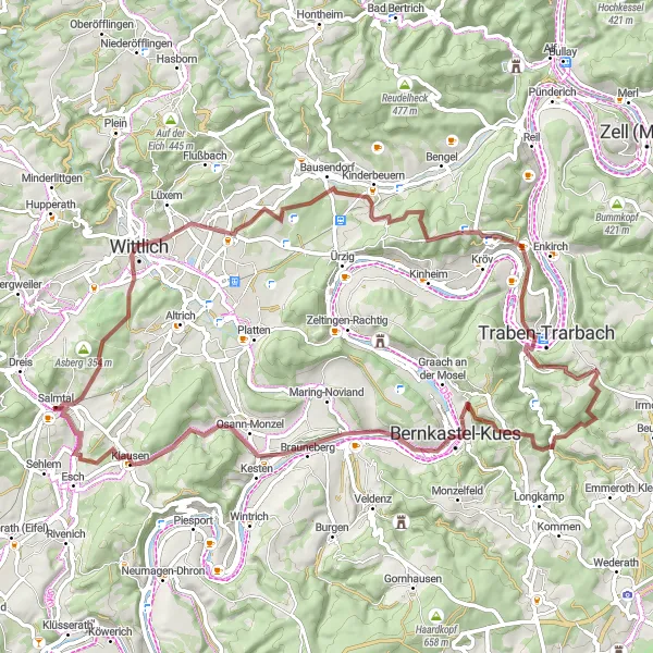 Map miniature of "Trier to Bernkastel-Kues Loop" cycling inspiration in Trier, Germany. Generated by Tarmacs.app cycling route planner