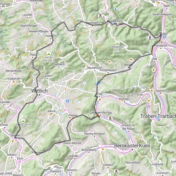 Map miniature of "The Moselle Wine Route" cycling inspiration in Trier, Germany. Generated by Tarmacs.app cycling route planner