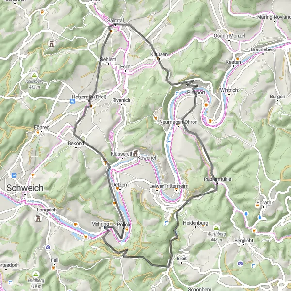 Map miniature of "The Land of Roman Heritage" cycling inspiration in Trier, Germany. Generated by Tarmacs.app cycling route planner