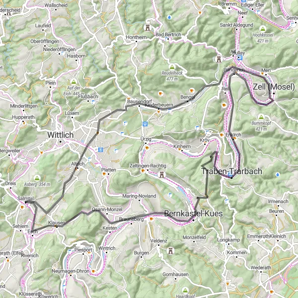 Map miniature of "The Moselle Explorer" cycling inspiration in Trier, Germany. Generated by Tarmacs.app cycling route planner