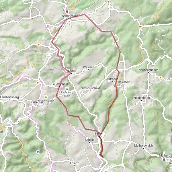 Map miniature of "Hidden Gems of Faulenberg" cycling inspiration in Trier, Germany. Generated by Tarmacs.app cycling route planner