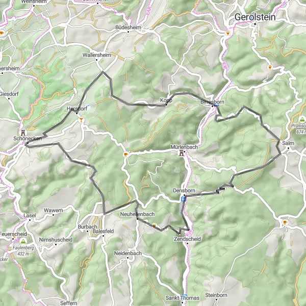 Karten-Miniaturansicht der Radinspiration "Historische Dörfer und wunderschöne Landschaften" in Trier, Germany. Erstellt vom Tarmacs.app-Routenplaner für Radtouren