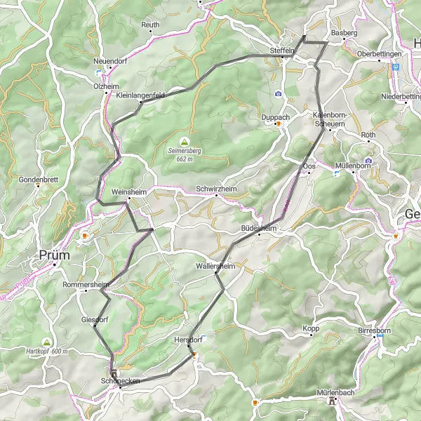 Map miniature of "Volcanic Wonders of Rommfontein" cycling inspiration in Trier, Germany. Generated by Tarmacs.app cycling route planner