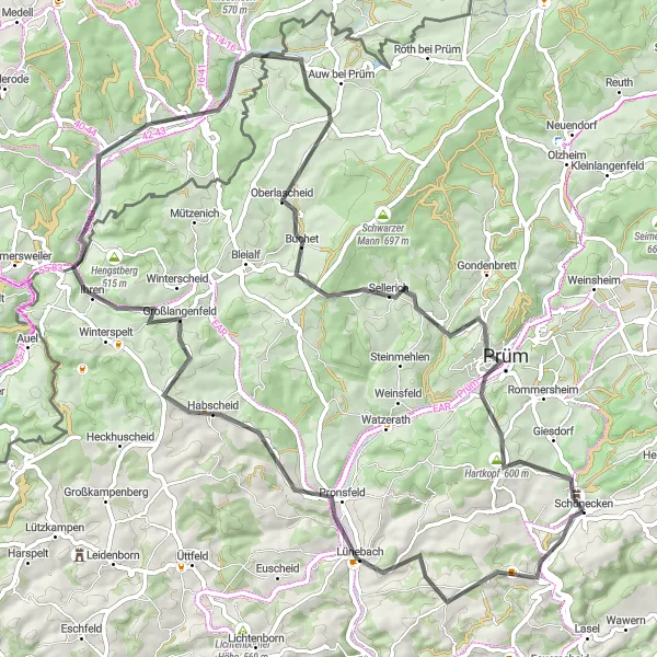 Map miniature of "Valley of the Horned Giants" cycling inspiration in Trier, Germany. Generated by Tarmacs.app cycling route planner
