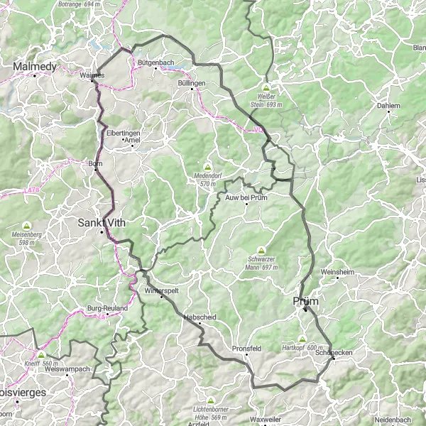 Map miniature of "The Road Challenge Extraordinaire" cycling inspiration in Trier, Germany. Generated by Tarmacs.app cycling route planner