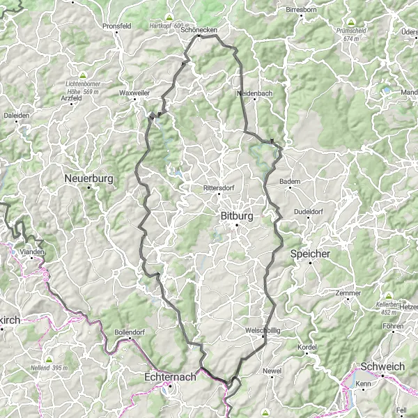 Karten-Miniaturansicht der Radinspiration "Eifelblick und Naturerlebnis" in Trier, Germany. Erstellt vom Tarmacs.app-Routenplaner für Radtouren