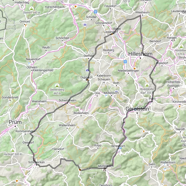 Karten-Miniaturansicht der Radinspiration "Eifelsteig und Wildenburg" in Trier, Germany. Erstellt vom Tarmacs.app-Routenplaner für Radtouren