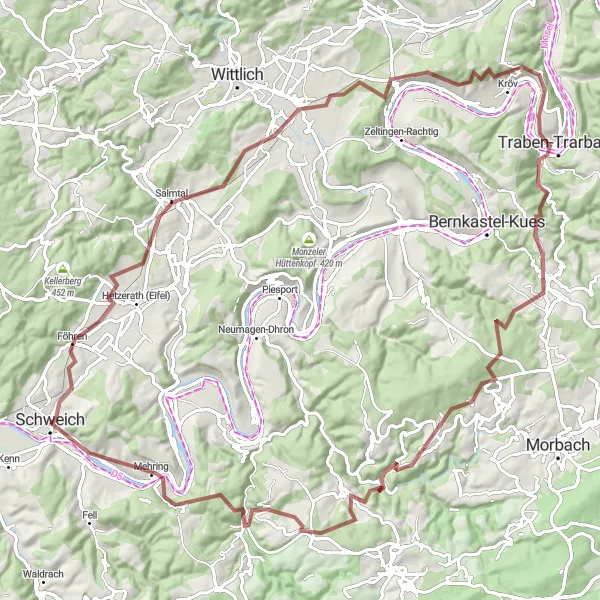 Map miniature of "Gravel Adventure through Moselblick" cycling inspiration in Trier, Germany. Generated by Tarmacs.app cycling route planner