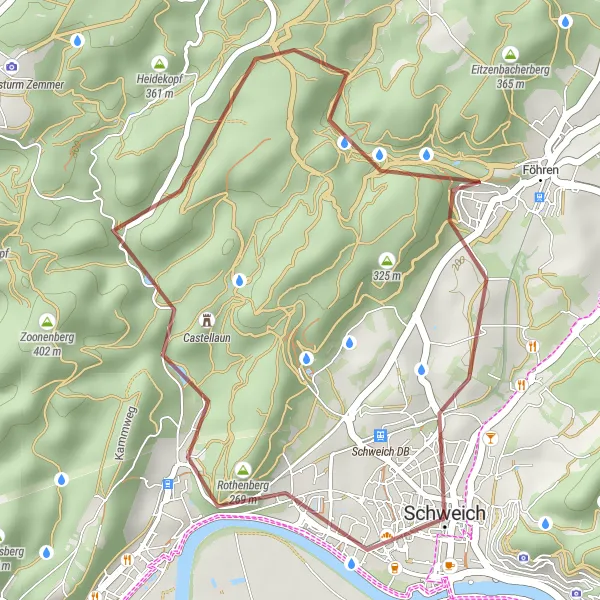 Map miniature of "Scenic Gravel Ride around Schweich" cycling inspiration in Trier, Germany. Generated by Tarmacs.app cycling route planner